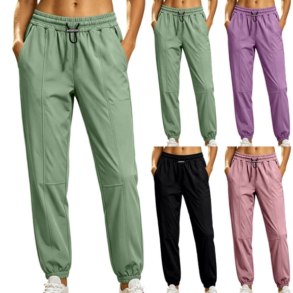 Ihhxva Casual Pants for Women with Pockets and Elastic Waist Women's Jogger Tapered Sweatpants Soft Cotton Lounge Drawstring Relaxed Fit Everyday Activewear S-XL