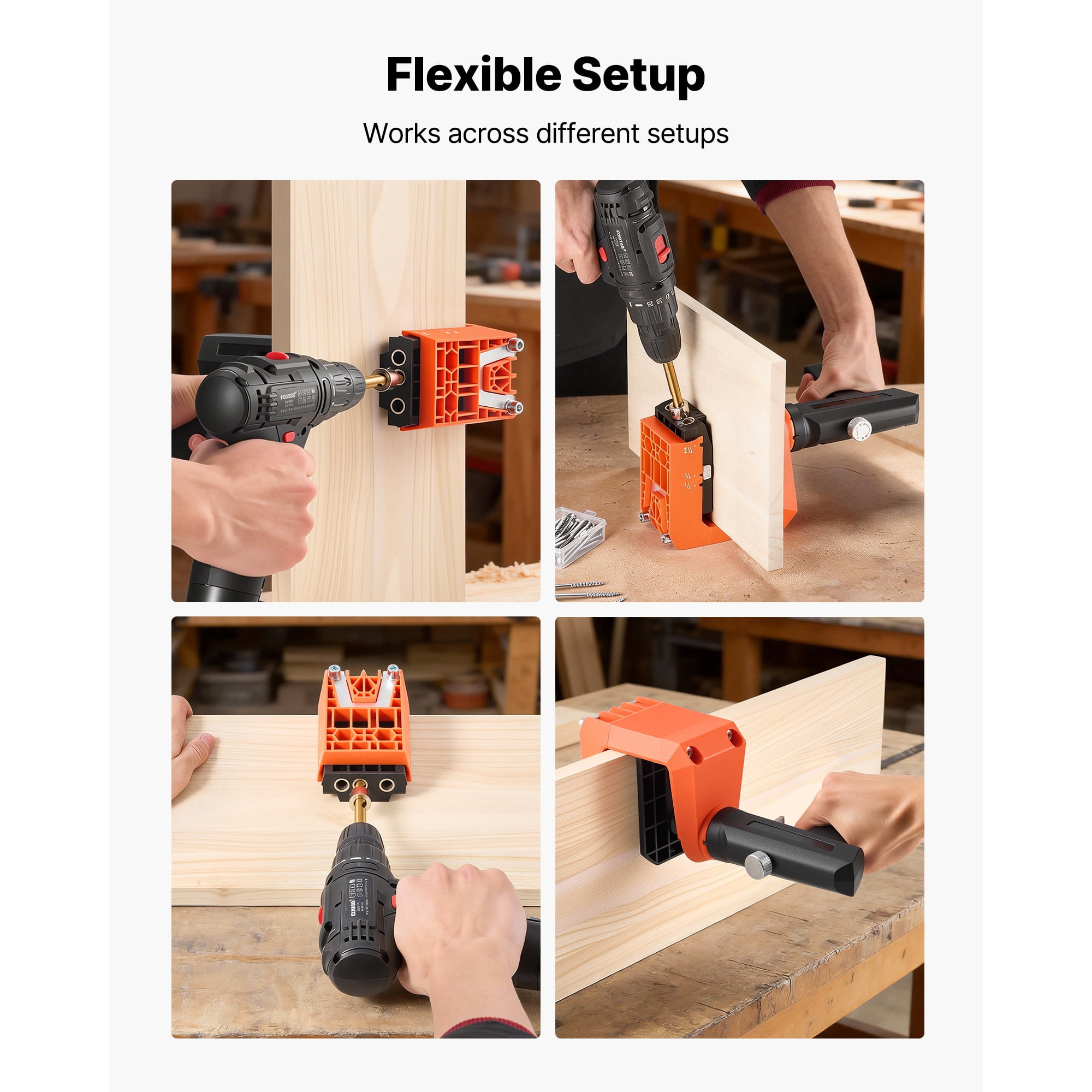 KFFKFF Adjustable Pocket Hole Jig Kit, Compatible with 1/2", 3/4", and 1-1/2" Materials, 360° Rotating Handle, Includes 260 Screws, C-Clamp, Stop Collar, Drill Bit, Designed for Efficient Woodworking