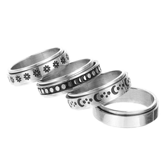 CRAFTHROU 4Pack Stars Moon Rings Titanium Steel Fidget Jewelry Anniversary