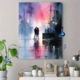 thumbnail image 4 of Romantic Couple Silhouette Waterfront Sunset Watercolor Canvas Print, Ideal for Living Room Bedroom Hotel Office, 4 of 8