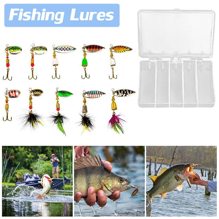 10PCS Fishing Lures Kits with Tackle Box,Tackle Gear Tail Spoon Lures Kits  for Bass Trout Salmon Saltwater