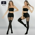 thumbnail image 4 of Manzi Faux Thigh High Fishnet Stockings for Women Opaque Pantyhose Mock Suspender Tights, 4 of 7