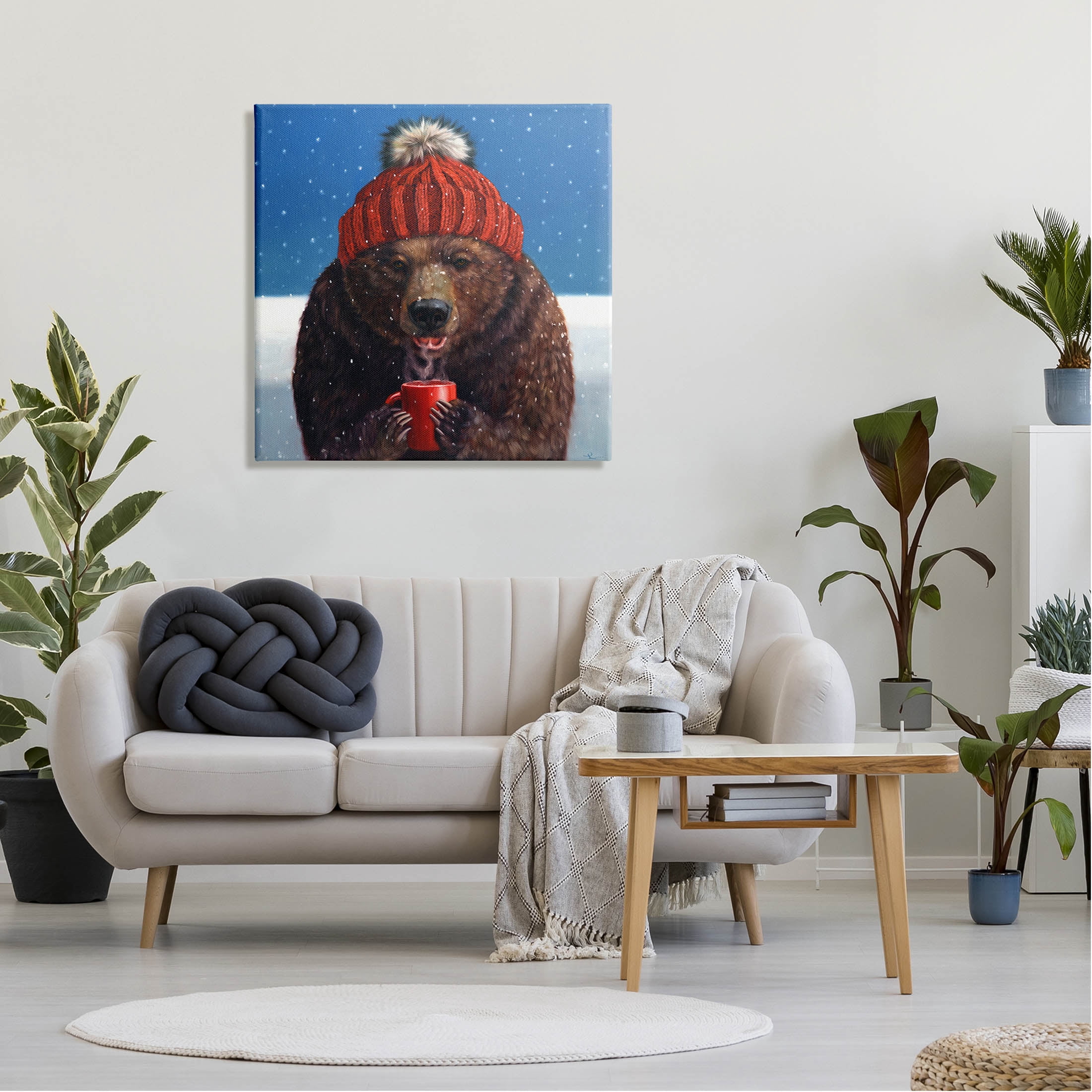 Stupell Industries Chilly Bear Hot Chocolate Snowfall Painting Gallery Wrapped Canvas Print Wall Art, Design by Lucia Heffernan