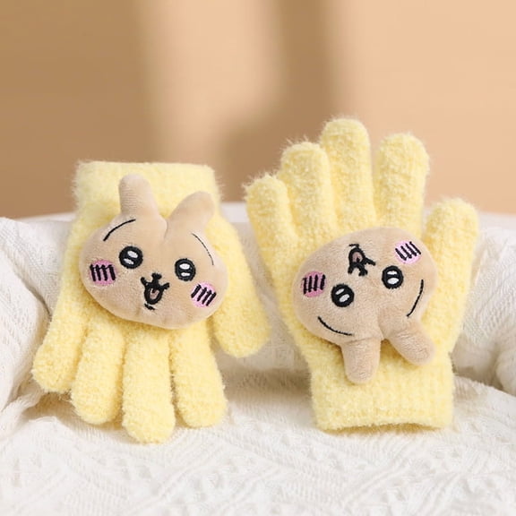 Kawaii Chikawas Hachiware Usagi Coral Velvet Gloves Cartoon Winter Thickened Cycling Five Finger Gloves