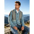thumbnail image 5 of Nmnitkp Men's Fall Jackets Shawl Collar Button‑Front Knit Cardigan Jacket Western Geometric Striped Long Sleeve Sweater Coat Pockets Knit Outerwear for Casual Daily Wear Sky Blue,S, 5 of 6