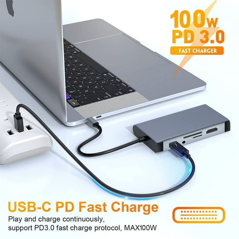 USB C HUB, 8 in 1 USB C Adapter with 4K HDMI, 100W PD, USB C Port, USB 3.0,  RJ45 Ethernet, SD/TF Card Reader, Docking Station Compatible with MacBook