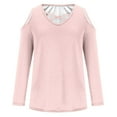 thumbnail image 4 of Black and Friday Clothing Sales Idoravan Long Sleeve Shirts for Women Winter Women's Solid Off Shoulder Fashion Long Sleeve Top Pink S, 4 of 4