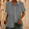 thumbnail image 4 of Outfmvch Button Down Shirts for Women Cotton Linen Embroidered Tops Loose Fit Blouses V Neck Casual Summer Floral Short Sleeve Tee Boho Linen Shirts for Women Gray S, 4 of 8