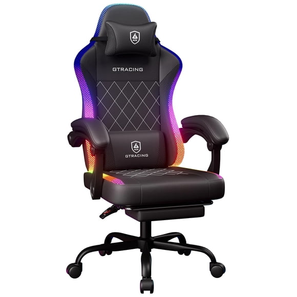 GTRACING RGB Ergonomic Office and Gaming Chair , LED Lights, Footrest, Lumbar Support, Black