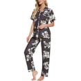 thumbnail image 4 of INSPIRE CHIC Women's Pajama Sets Button Down Shirt with Long Pants 2 Pcs Nightwear Sleepwear L Black, 4 of 5