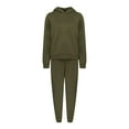 thumbnail image 5 of CFLVAEK Womens 2 Piece Outfits Sweatsuit Casual Long Sleeve Hooded Sweatshirts Comfort High Waist Sweatpants Fall Winter Workout Set Army Green XL, 5 of 7
