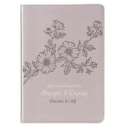 Christian Art Gifts Classic Journal Strength and Dignity Proverbs 31 Woman Bible Verse, Inspirational Scripture Notebook, Ribbon Marker, Gray Faux Leather Flexcover, 336 Ruled Pages