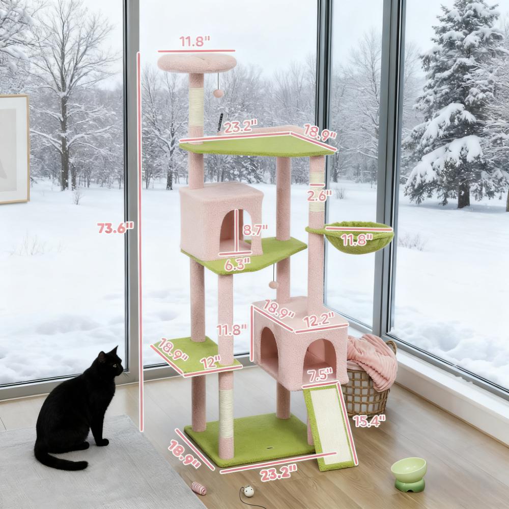 74" Flower Cat Tree, Large Cat Tower with Scratching Post & Board