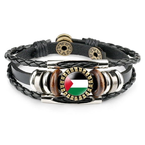 Uijokdef Country Flag Leather Bracelet, Multilayer Black Leather Bracelets (Asia )