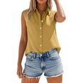 thumbnail image 3 of Womens Oversized Collared Shirt Cotton Linen Blend Sleeveless Button Up Casual Summer Blouse, 3 of 9