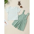 thumbnail image 6 of CARETOO Toddler Baby Girl Clothes Stripe Short Sleeve T-Shirt Suspender Overalls Shorts Set 2Pcs Summer Outfits, 6 of 17