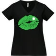 thumbnail image 3 of Inktastic St. Patrick's Day Lucky Lips with White Shamrock Women's Plus Size V-Neck T-Shirt, 3 of 5
