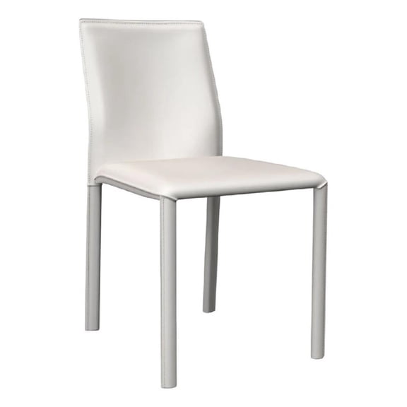 Nuwo Side Dining Chair Set of 2- White Faux Leather- Modern Metal Legs