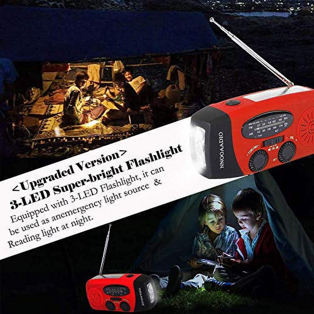Hand Crank Emergency Weather Radio, Solar Battery Operated Survival NOAA AM FM Radio Portable with 3 LED Flashlight Kit, Built-in 1200mAh Power Bank & USB Charger - image 2 of 3