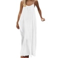thumbnail image 4 of Summer Dress for Women Casual Sleeveless Backless Pleats Spaghetti Strap Dress Openwork Print Beach Vacation Dress(White,L), 4 of 8