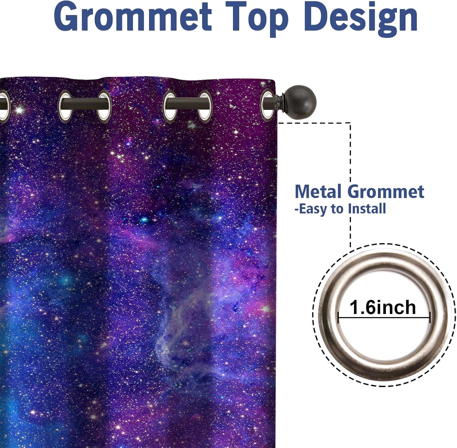 Galaxy Blackout Curtain Outer Space Nebula Universe Stars Starry Sky Night Dark Blue Printed Grommet Window Drapes Galaxy Decor for Kids Bedroom Living Room 2 Panel Set, 42"x63"