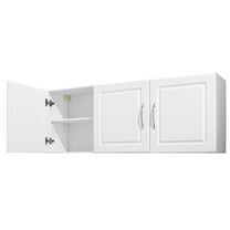 KFFKFF Laundry Room Wall Cabinet, 2-Tier Hanging Storage Unit with Adjustable Shelf, 3-Door Cupboard for Kitchen, Bathroom, or Laundry, 12.44 x 54 x 20.31 in (D x W x H), White