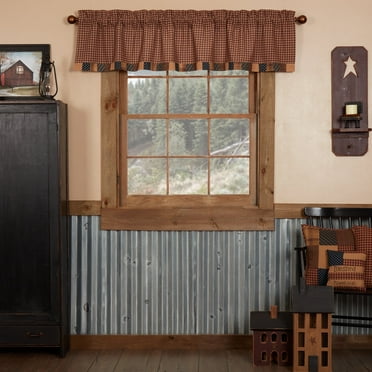 VHC Brands Patriotic Patch Kitchen Window Curtain, Valance Block Border, Red, 16x72