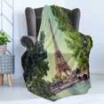 thumbnail image 4 of Paris Soft Flannel Fleece Throw Blanket, Eiffel Tower Seine River Picture France European Landmark Image, Cozy Plush for Indoor and Outdoor Use, 60" x 80", Almond Green Pale Brown, by Ambesonne, 4 of 5