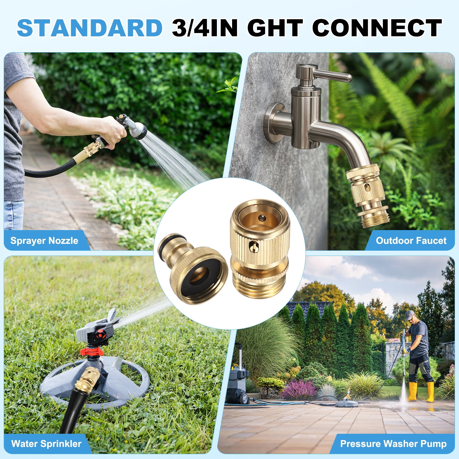 3 Sets Garden Hose Quick-Connect, 3/4 Inch GHT Solid Brass Water Hose Fitting