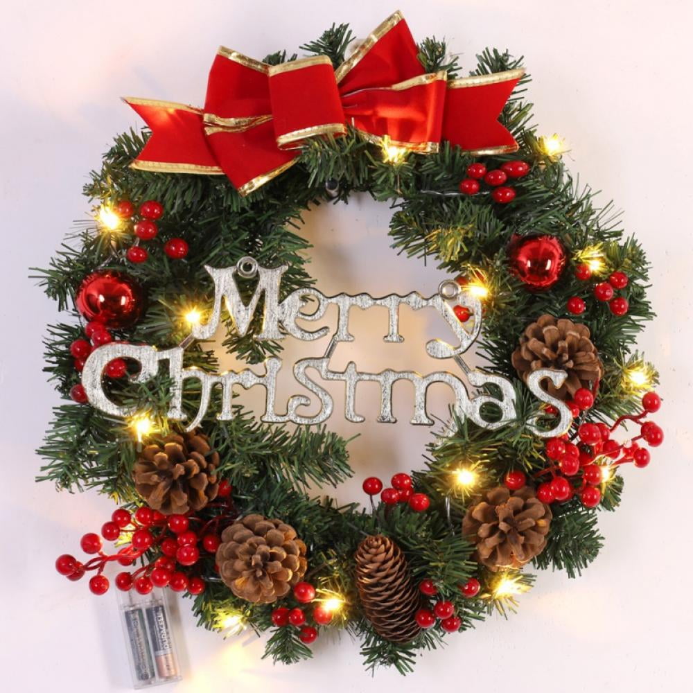 Christmas LED Wreath Hanging Xmas Holiday Door Wall Garland Ornament Party Decor 