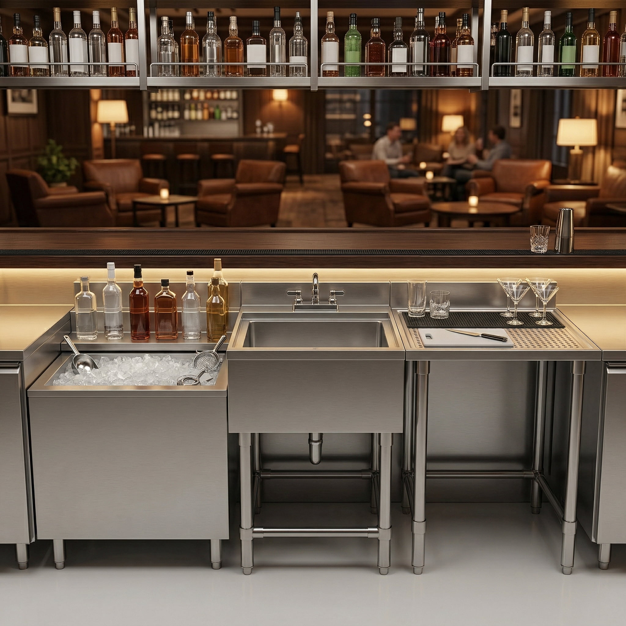 AmGood Commercial Underbar Hand Sink 22.5 in. x 18 in. x 30 in. Stainless Steel with Backsplash Faucet Included NSF, Single Bowl Bar Prep Sink