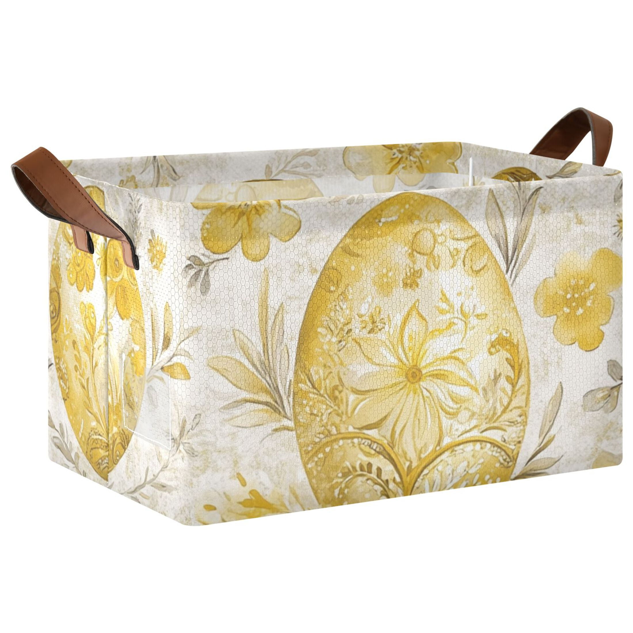 Gold Easter Eggs Foldable Storage Large Fabric Storage Baskets Organizer Storage Bins with Handles for Shelves
