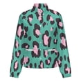 thumbnail image 5 of Jackets for Women Winter Coat Jackets Flannel Stand Collar Jacket(Pink Leopard Teal Background Print,Size:S-4XL), 5 of 7