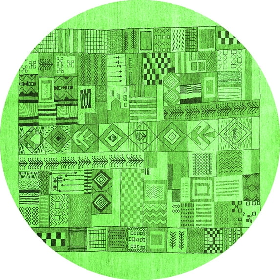 Ahgly Company Indoor Round Abstract Green Contemporary Area Rugs, 8' Round