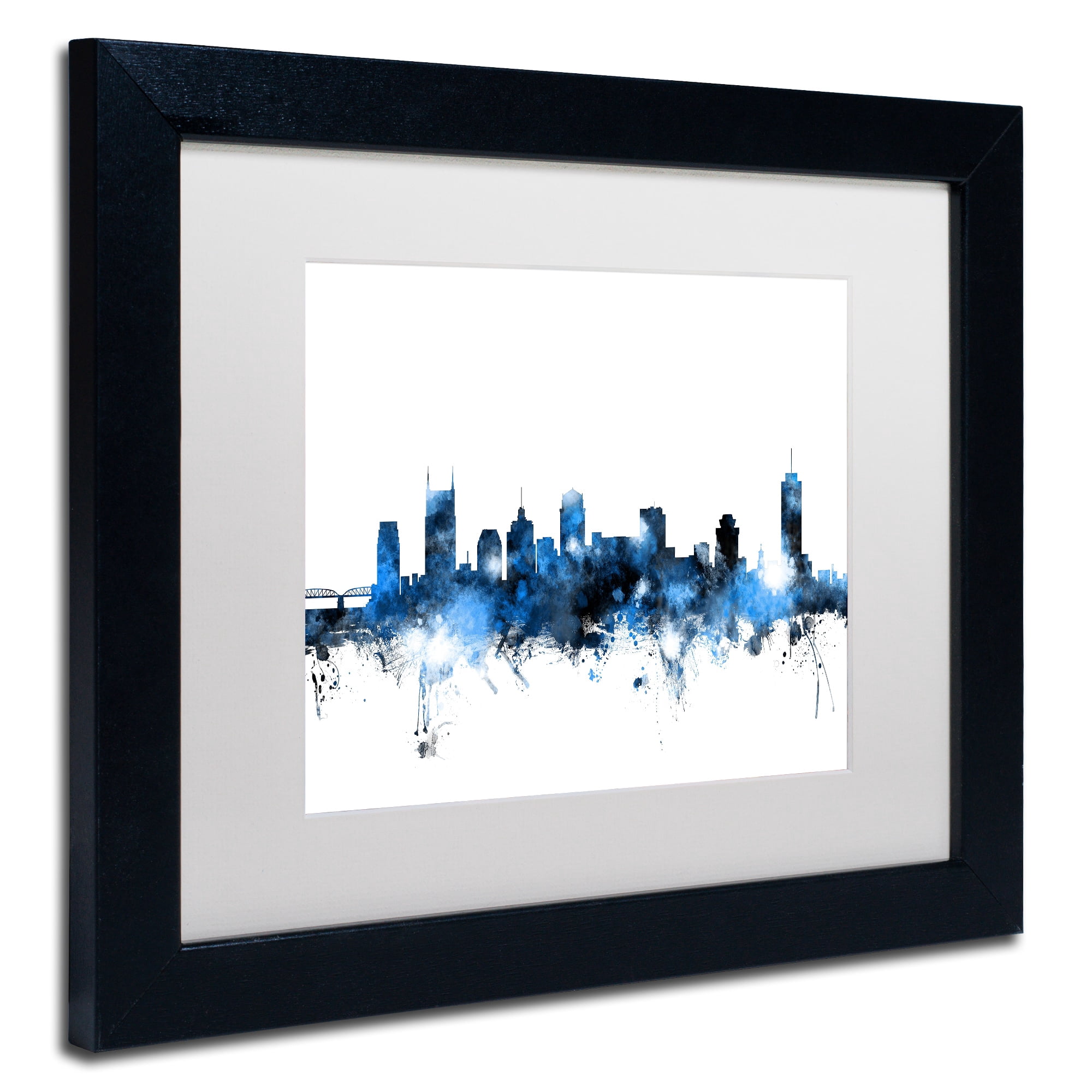 Trademark Fine Art "Nashville Tennessee Skyline White" Canvas Art by Michael Tompsett, White Matte, Black Frame