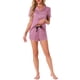 thumbnail image 2 of Conjuntos de pijama de satén para mujer INSPIRE CHIC, ropa de noche, tops con pantalones cortos, conjuntos de lounge, color rosa pálido, 2 of 6