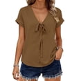 thumbnail image 6 of Tweang Gauze Shirts for Women Crewneck Button Blouse Boyfriend Dress Shirt Collared Roll Up Long Sleeve Blouses Teacher Tunics Cotton Linen Embroidered Tops Cotton Linen Tops for Women Brown 2XL, 6 of 8