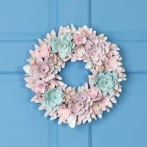 Northlight Wooden Floral Artificial Spring Wreath with Thistles  - 13.5" - Pink and Blue