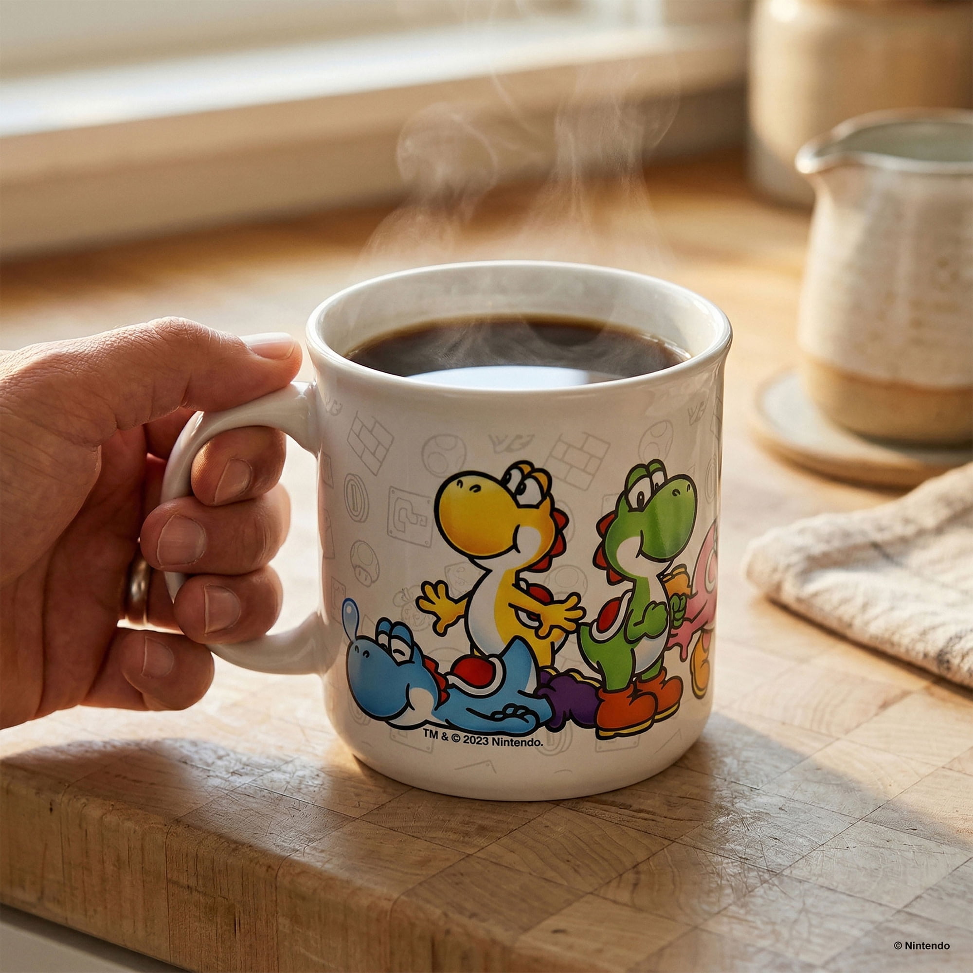Pyramid America: Super Mario: Mario & Yoshi - 20oz Ceramic Camper Mug -Coffee Tea Cup, Microwave-Dishwasher Safe, Video Game Fan Collectible, Licensed