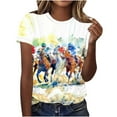 thumbnail image 2 of My Orders Gamivast Womens Horse Racing Tops Cap Sleeve Summer Retro Blouse Crew Neck Tee Shirt Stylish Workout Tshirts for Ladies L Camisas Para Mujer, 2 of 4