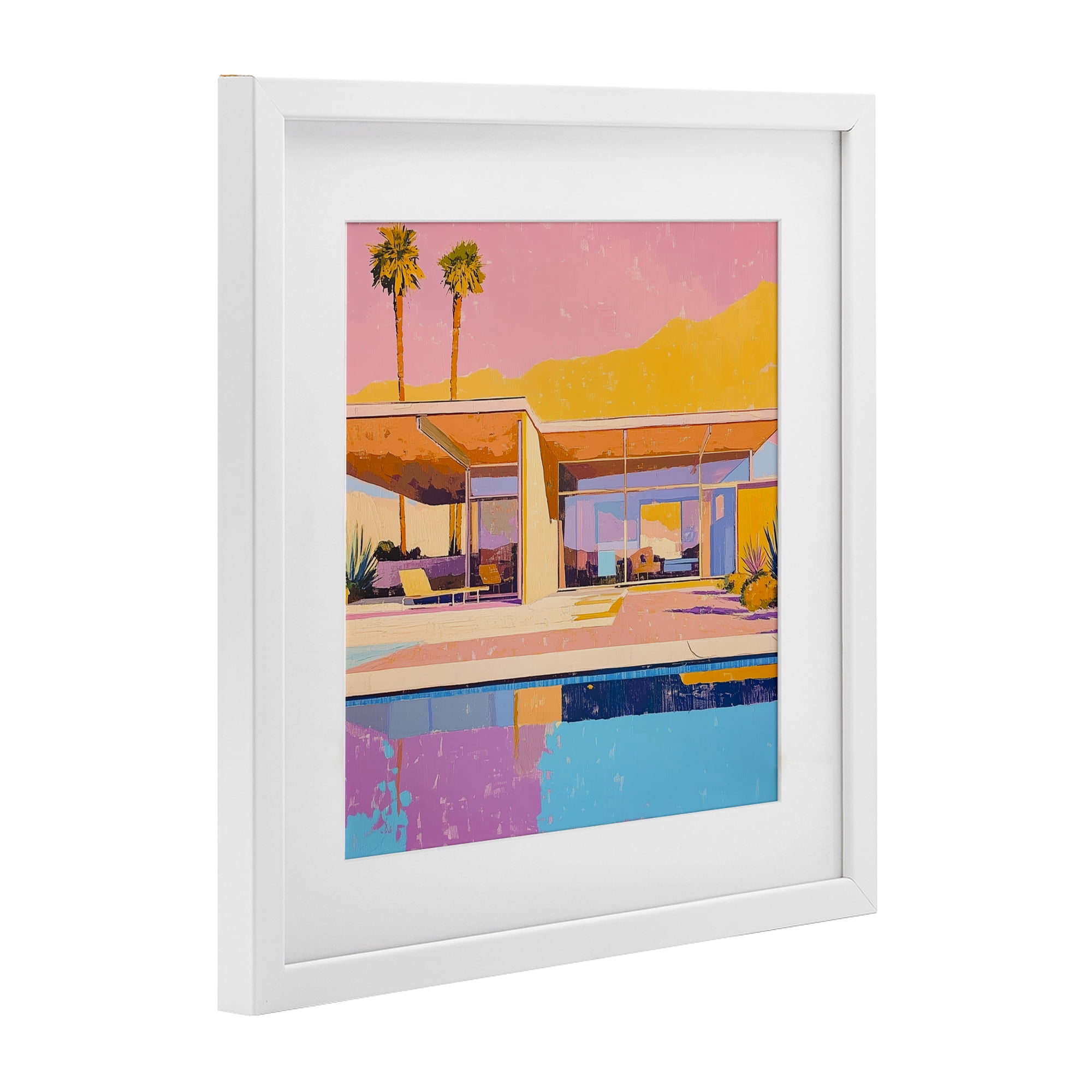 Stupell Industries Vivid Villa at Sunset White Framed Print Under Glass, design by Walker Noble