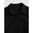 thumbnail image 3 of Black Striped Short Sleeve Shirt Dress With Collar And Button Front, Fit & Flare Silhouette For Summer, 3 of 8
