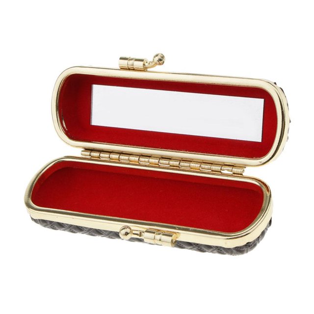 Bewildely Lápiz labial de cuero Estuche de brillo de labios Caja de almacenamiento Soporte de bálsamo con espejo Gris Almacenamiento y organización del hogar Negro