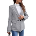 thumbnail image 2 of Women'S Lapel Collar Plaid 2 Button Boyfriend Blazer Suit Houndstooth Work Office Blazer Jacket Black XL, 2 of 9