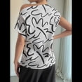 thumbnail image 4 of Blusa de Mujer con Cuello Asimétrico Estampado y Fruncido, Elegante, para Oficina y Trabajo y Negro XL, 4 of 9
