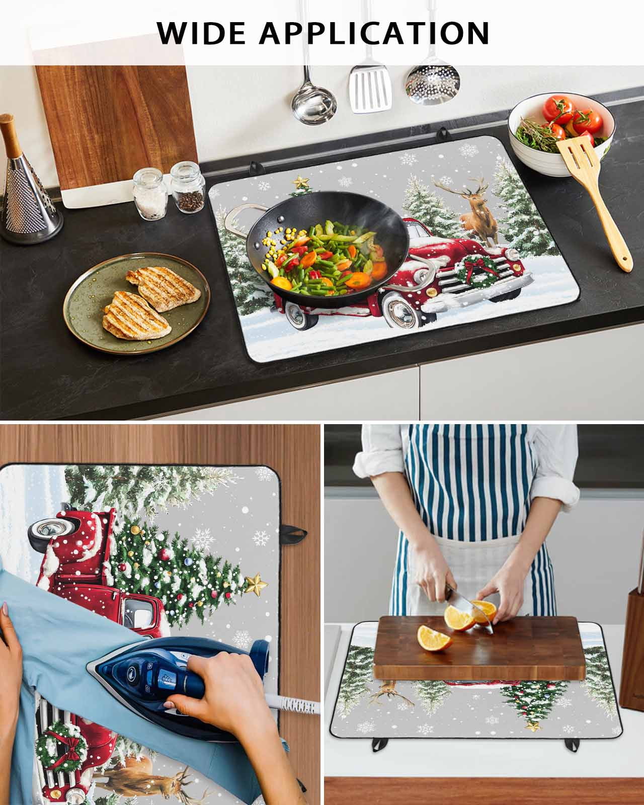 Large Induction Cooktop Protector Mat Christmas Truck Stove Top Covers for Electric Stove, Winter Snowflakes Xmas Tree Deer Grey Decorative Stove Burner Cover Mats, Glass Top Stove Cover