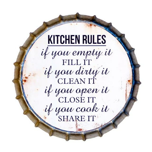 VIP International MT2423 Metal Bottle Cap Sign Kitchen Rules