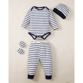 thumbnail image 3 of Kucnuzki Preemie Baby Boys Outfit Set Newborn Boy Winter Layette Sets 4 Packs Long Sleeves Romper Top Dinosaur Print Pants with Hats and Gloves Gift Sets 16PCS Clothing Blue, 3 of 9