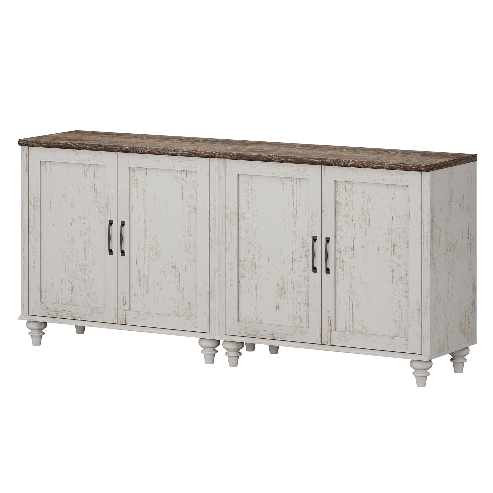 TV Stand For 75 Inch TV Inch TV, 2-In-1 TV Console Table For 43/50/60/75 Inch TV, Entertainment Center With 2 Wood Doors, Rustic White