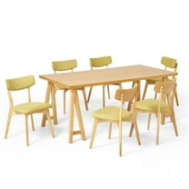 Turat Mid-Century Modern 7 Piece Dining Set with A-Frame Table, Green Tea and Natural Oak